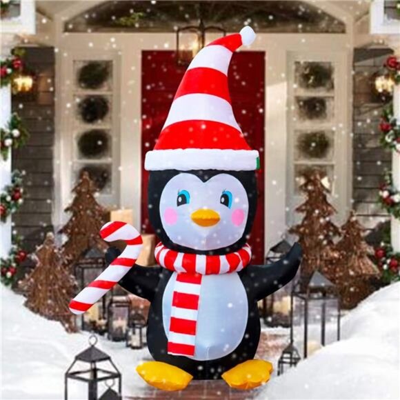 4 Ft LED Light Up Inflatable Christmas Penguin with Scarf &...